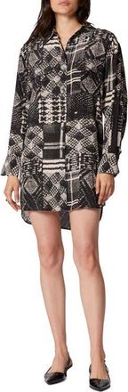 Equipment Ellene Mix Print Long Sleeve Silk Shirtdress in Mother Of Pearl /True Black at Nordstrom, Size Small