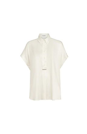 Brunello Cucinelli Silk satin shirt with monili in White at Nordstrom, Size X-Large Eu