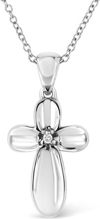 House of Brilliance 925 Sterling Silver Prong-Set Diamond Accent Floral Cross 18 Pendant Necklace