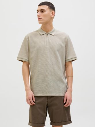 Jack & Jones Poloshirt JACK & JONES JJEAUSTIN ZIP POLO SS NOOS, Herren, Gr. L, moonbeam detail:classic, Jersey, Obermaterial: 58% Polyester, 40% Baumwolle, 2% Elas