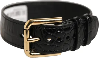 Dolce & Gabbana Textured Leather with Gold Buckle Belt - Black