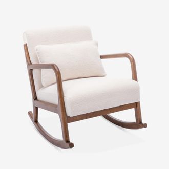 Sweeek Sweeek - Mecedora Escandinava Con Borreguito Y Madera De Hevea, Lorens Borreguito, Blanco, 65x80x81.5 Cm