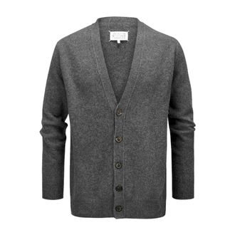 Maison Margiela Cardigans, male, Gray, L, Wool Cardigan with Ribbed Trims