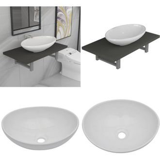 vidaXL Set Mobili da Bagno 2 pz Ceramica Grigio - Mensola da parete - Lavabo ceramico