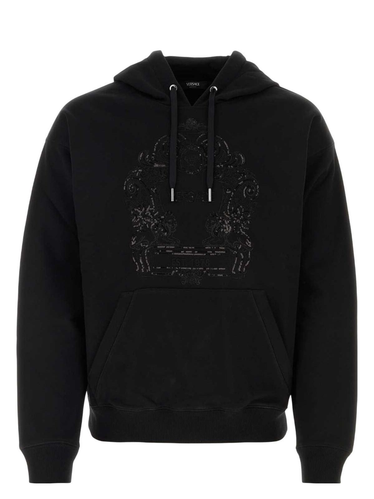 パーカー・フーディ VERSACE SS24 Black cotton sweatshirt (10139791A09925 1B000) VERSACE 1B000) SS24 パーカー・フーディ (10139791A09925 Black sweatshirt cotton