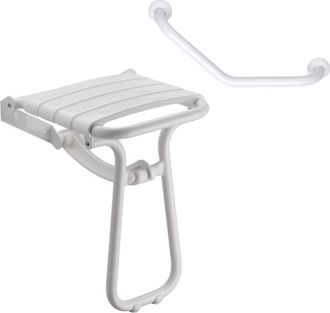 Pellet Pellet - Pmr Asiento De Ducha Escamoteable Confort Essential + Barra De Apoyo Pmr Essential Confort Angulada 135&deg;