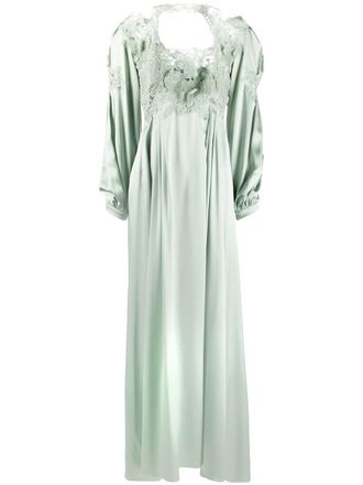 Alberta Ferretti floral lace-detail silk gown - women - Silk/Polyester/Polyamide - 46 - Green