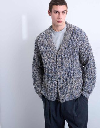 Topman Cardigan comodo in filato intrecciato spesso blu navy