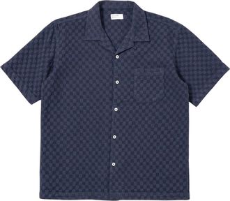 Universal Works Road Shirt Dot Waffle - Heren - Korte mouwen Overhemden - Blauw - L - Overhemden