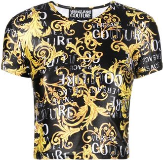 Versace Jeans Couture Barocco-print cropped T-shirt - women - Polyester/Spandex/Elastane - S - Black