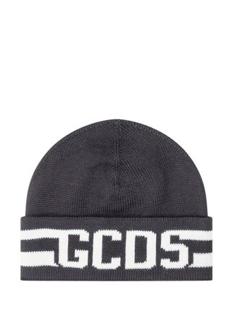 GCDS Black Logo Textured Beanies Hat