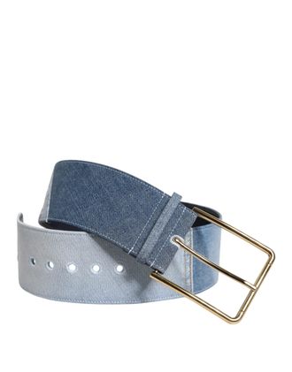 Dolce & Gabbana Twee Kleurige Blauwe Denim Gouden Metalen Gesp Riem