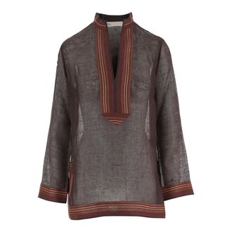 Tory Burch Overhemden, Dames, Bruin, L, Linnen, Linnen Tuniek