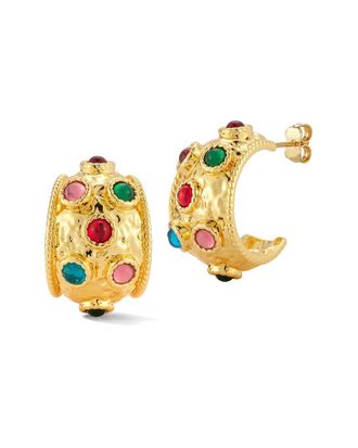 Chloe and Madison Chloe And Madison Plated Cz Hammered Hoop Earrings