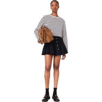 Maje Striped long-sleeved T-shirt in White/navy at Nordstrom, Size Large