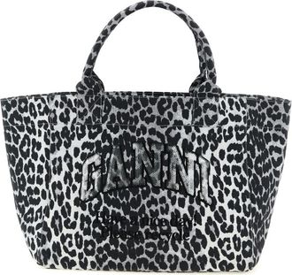 Ganni BlackWhite Logo Medium Tote