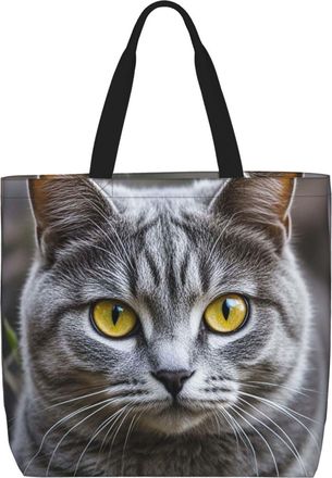 Generic Cats With Yellow Eyes Handbag Large Capacity Tote Bag Portable Grocery Bags For Picnic Beach Ladies