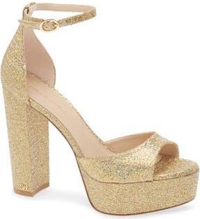 Stuart Weitzman Pamela Glitter Platform Sandal in Gold at Nordstrom Rack, Size 10.5