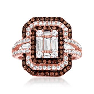 Ross-Simons White and Brown CZ Ring in 18kt Rose Gold Over Sterling
