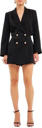 endless rose Cutout Back Double Breasted Romper in Black at Nordstrom, Size Small