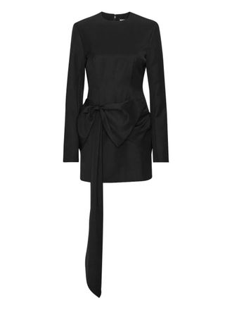 Rotate long-sleeves bow mini dress - women - Polyester/Wool/Polyester/Elastane - 38 - Black