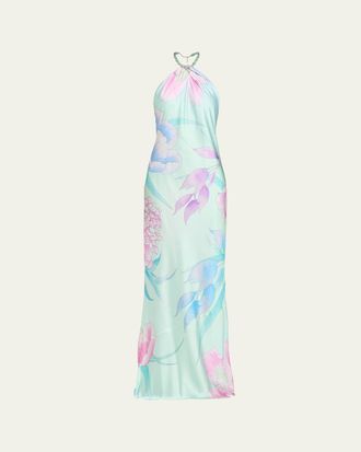 Retrof&ecirc;te Anat Floral Satin Halter Dress