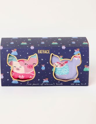 Fat Face FatFace 2 Pack Pig in Blankets Sock Box in Multi