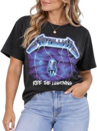 Metallica Logo Ride The Lightning Short Sleeve Tee In Black