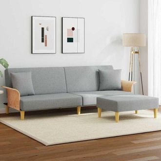 vidaXL Vidaxl - Divano Letto 2Posti Cuscini e Poggiapiedi Grigio Chiaro Velluto