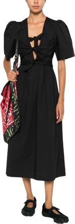 Ganni Black V Neck Midi Dress