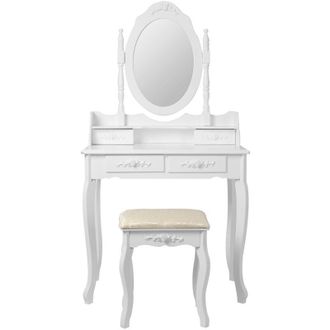 ML Design Ml-design Tocador Moderno Con Espejo Taburete 4 Cajones 75 X 139 X 40 Cm Blanco Fabricado En Madera Mdf Mesa De Peluquer&iacute;a C&oacute;moda Para Retoques De Maq