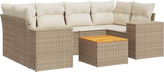 vidaXL Vidaxl - Set Sof&aacute;s De Jard&iacute;n 7 Piezas Y Cojines Rat&aacute;n Sint&eacute;tico Beige
