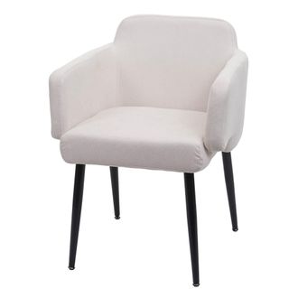 Hhg Nunca Usado] Silla De Comedor Hhg 073, Silla Tapizada Silla De Cocina Silla Con Reposabrazos, Tela/textil Metal Mvg, Crema-blanco