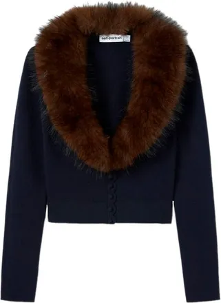 Self Portrait Faux Fur Knit Cardigan
