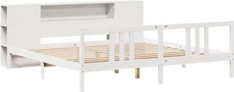 vidaXL Vidaxl - Cama Con Estanter&iacute;a Sin Colch&oacute;n Madera Maciza Blanca 200x200 Cm