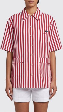 Dolce & Gabbana Camicia a maniche corte in cotone e seta a righe con collo francese
