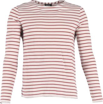 A.P.C. A. P.C Striped Crewneck Long Sleeve T-Shirt in Red Cotton