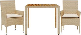 vidaXL Set De Comedor Jard&iacute;n 3 Pzas Con Cojines Rat&aacute;n Pe Acacia Beige Vidaxl
