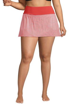 Lands End Plus Size Pinchless Mini Swim Skort in Wood Lily Mini Stripe at Nordstrom, Size 24W
