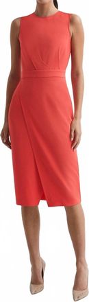 Reiss Sleeveless Midi Dress With Pleated Front In Coral
