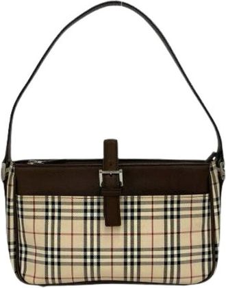 Burberry Pre-owned Leren Canvas Schoudertas - Dames - Vintage Schoudertas - Beige - ONE Size - Leer - Vintage