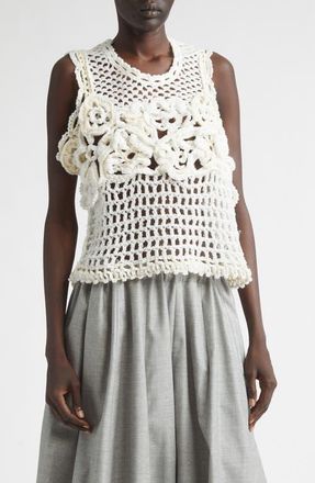 Comme Des Gar&ccedil;ons Crop Crochet Flower Mesh Tank in Off White at Nordstrom, Size Medium
