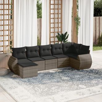 vidaXL Vidaxl - Set De Sof&aacute;s De Jard&iacute;n 7 Piezas Con Cojines Rat&aacute;n Pe Gris