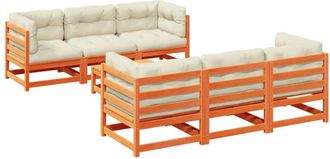 vidaXL Set De Sof&aacute;s Jard&iacute;n 7 Pzas Con Cojines Madera Pino Marr&oacute;n Cera Vidaxl