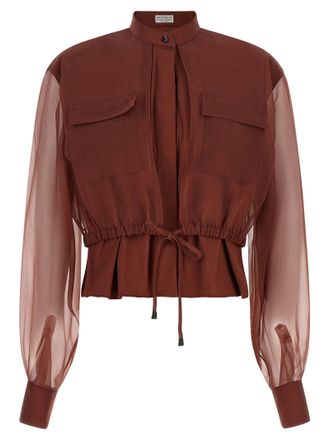 Brunello Cucinelli Womens Silk Sleeves Blouse