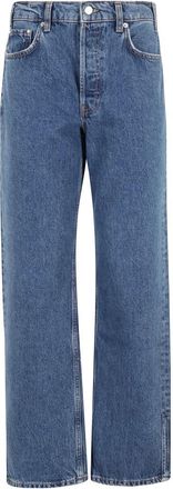Anine Bing Straight Fit Jeans, female, Blue, W26, Washed Blue Jeans with Button Closure