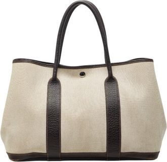 Herm&egrave;s Brown Marron Toile H Canvas Leather Tote Bag (Pre-Owned)