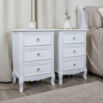 Melody Maison Pair Of White 3 Drawer Bedside Tables - Victoria Range