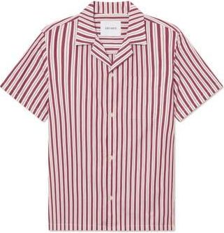 Les Deux Klark Stripe Poplin Camp Shirt in Beet Red/White at Nordstrom Rack, Size Xx-Large