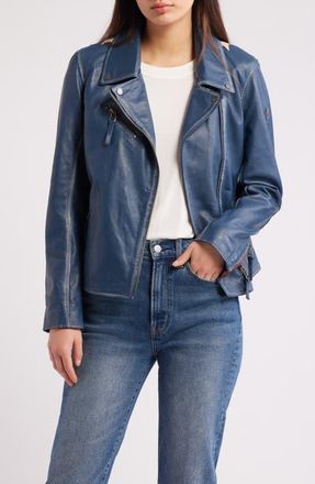 Mauritius Christy Leather Moto Jacket in Americana Blue at Nordstrom, Size 13
